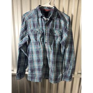 The North Face Blue Plaid Men's Long Sleeve Button Down Shirt Small